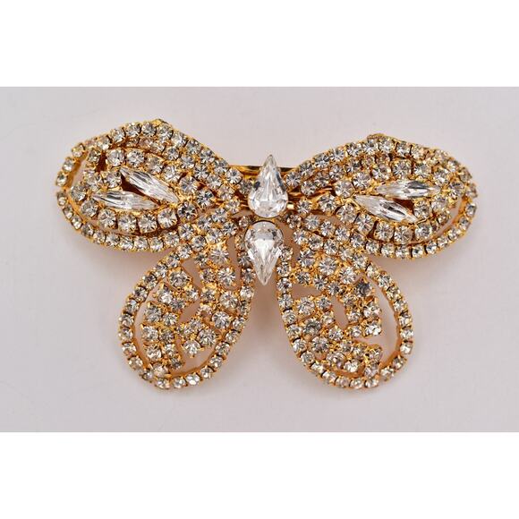Vintage Rhinestone Butterfly Bow Hair Clip Gold Crystal Barrette Bridal Hair main image 9